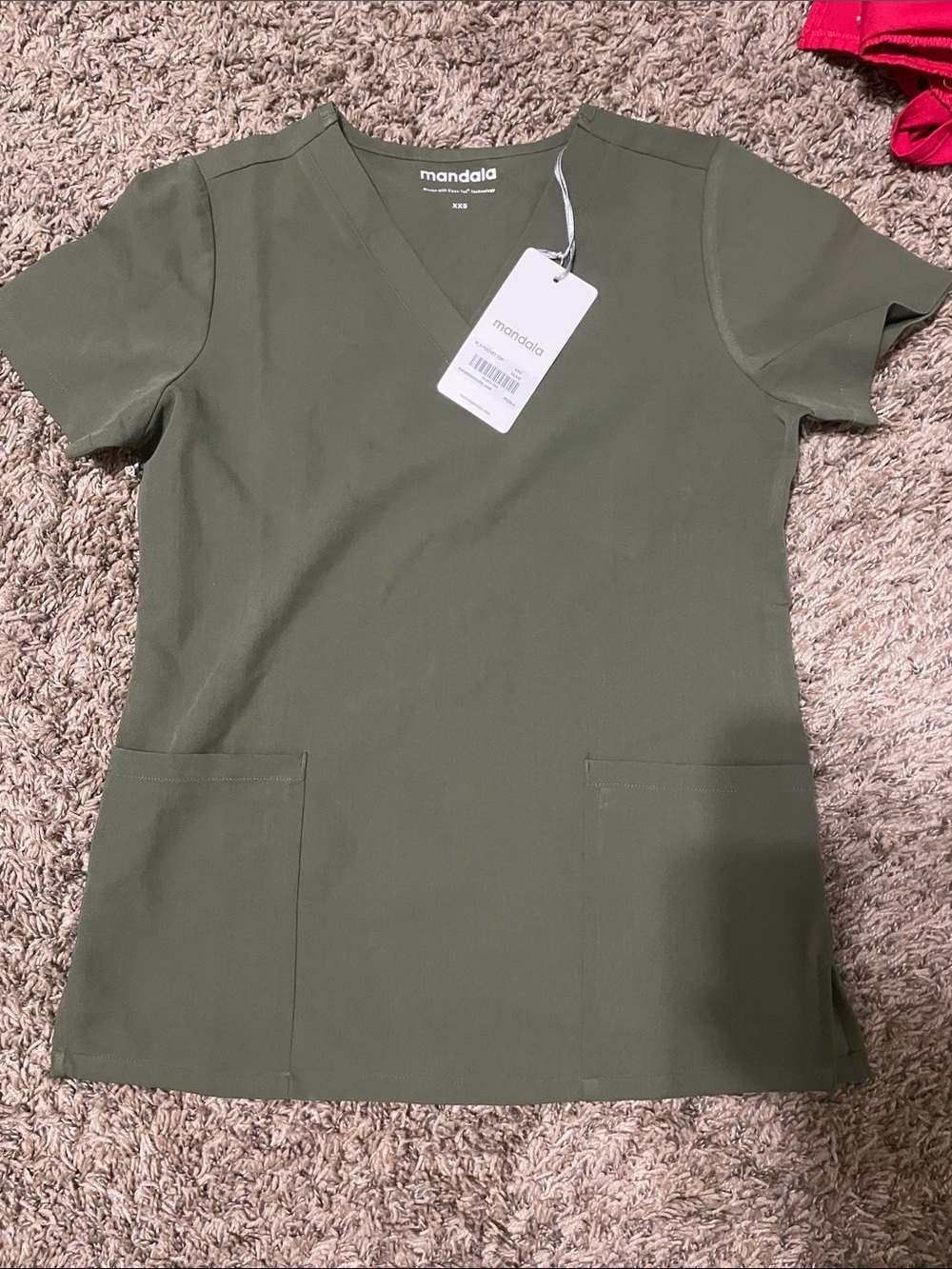 Mandala Women's V-Neck Olive Green Short Sleeve Top